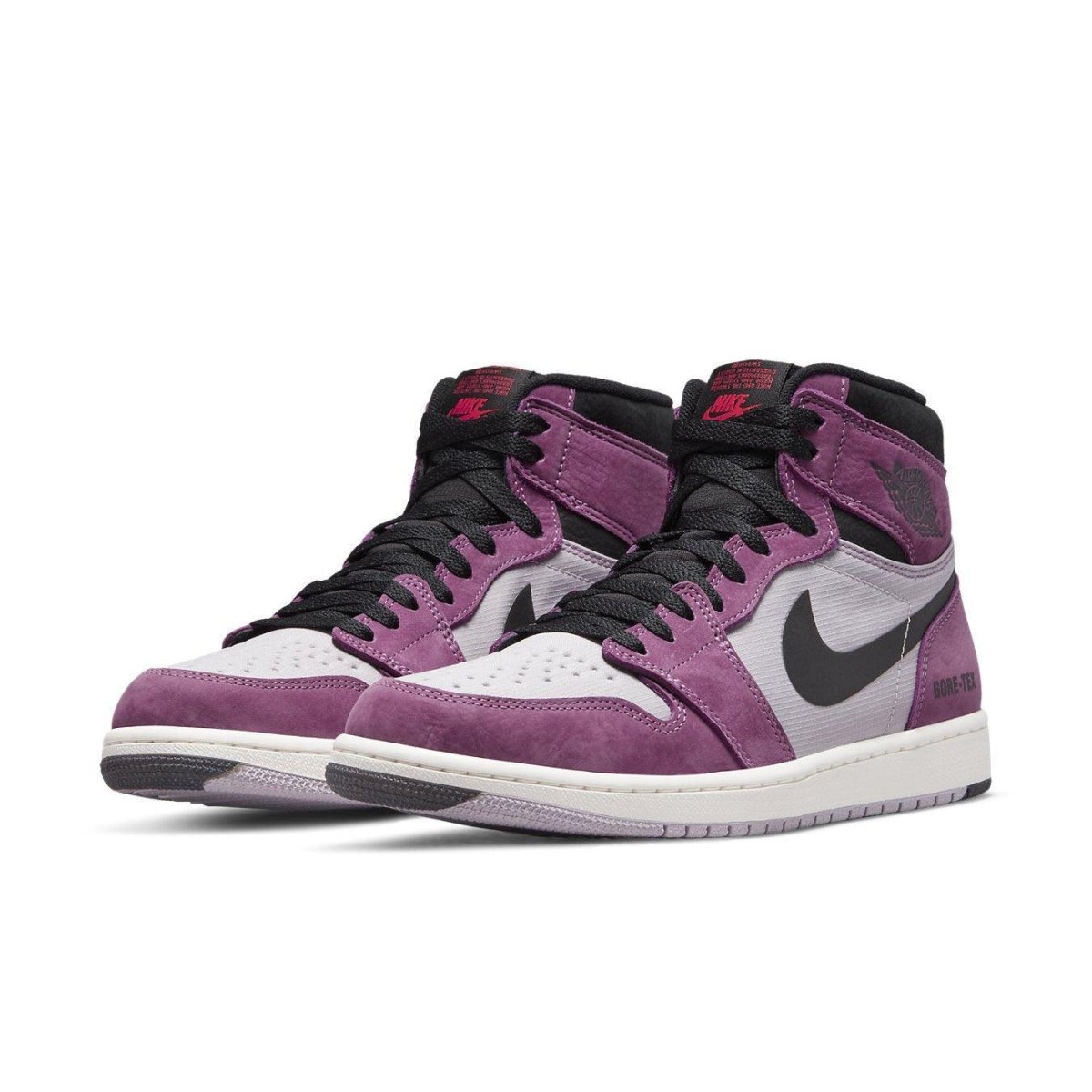 Jordan 1 High Element Gore-Tex Berry featuring purple, gray, and black design with Gore-Tex waterproof material.