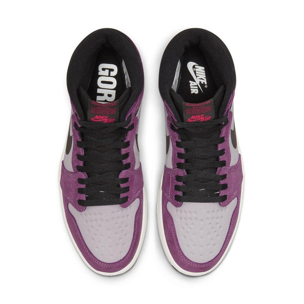 Top view of Jordan 1 High Element Gore-Tex Berry featuring waterproof Gore-Tex upper with pink and black design.