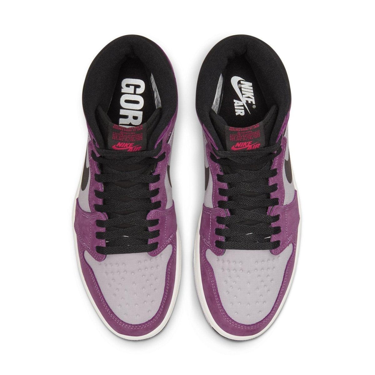 Top view of Jordan 1 High Element Gore-Tex Berry featuring waterproof Gore-Tex upper with pink and black design.