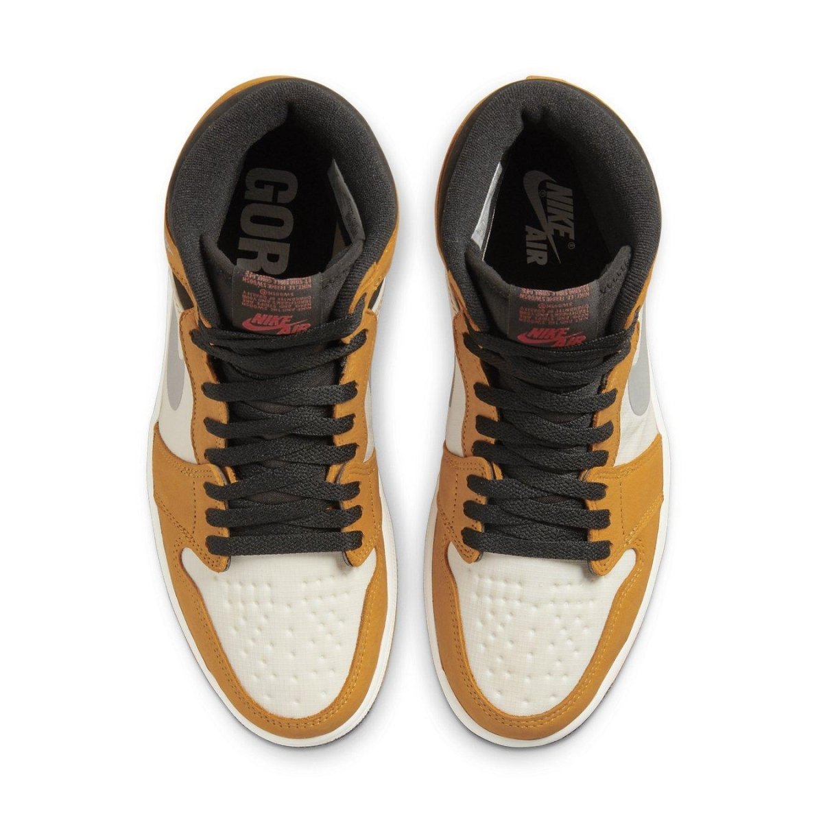 Jordan 1 High Element Gore-Tex in Light Curry and white with black laces and logo details from above.
