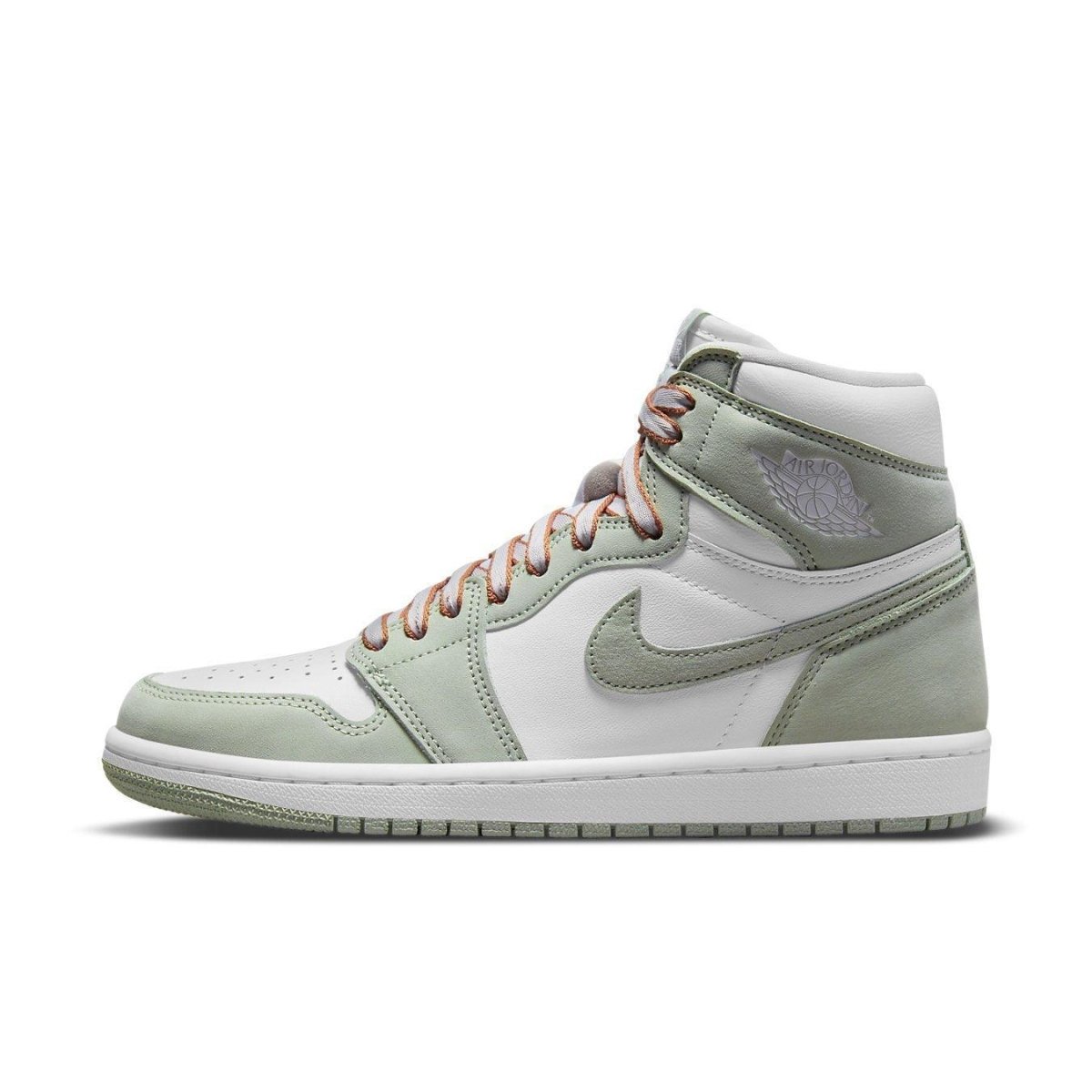 Air Jordan 1 High OG Seafoam (W) sneakers in green and white with premium leather design.