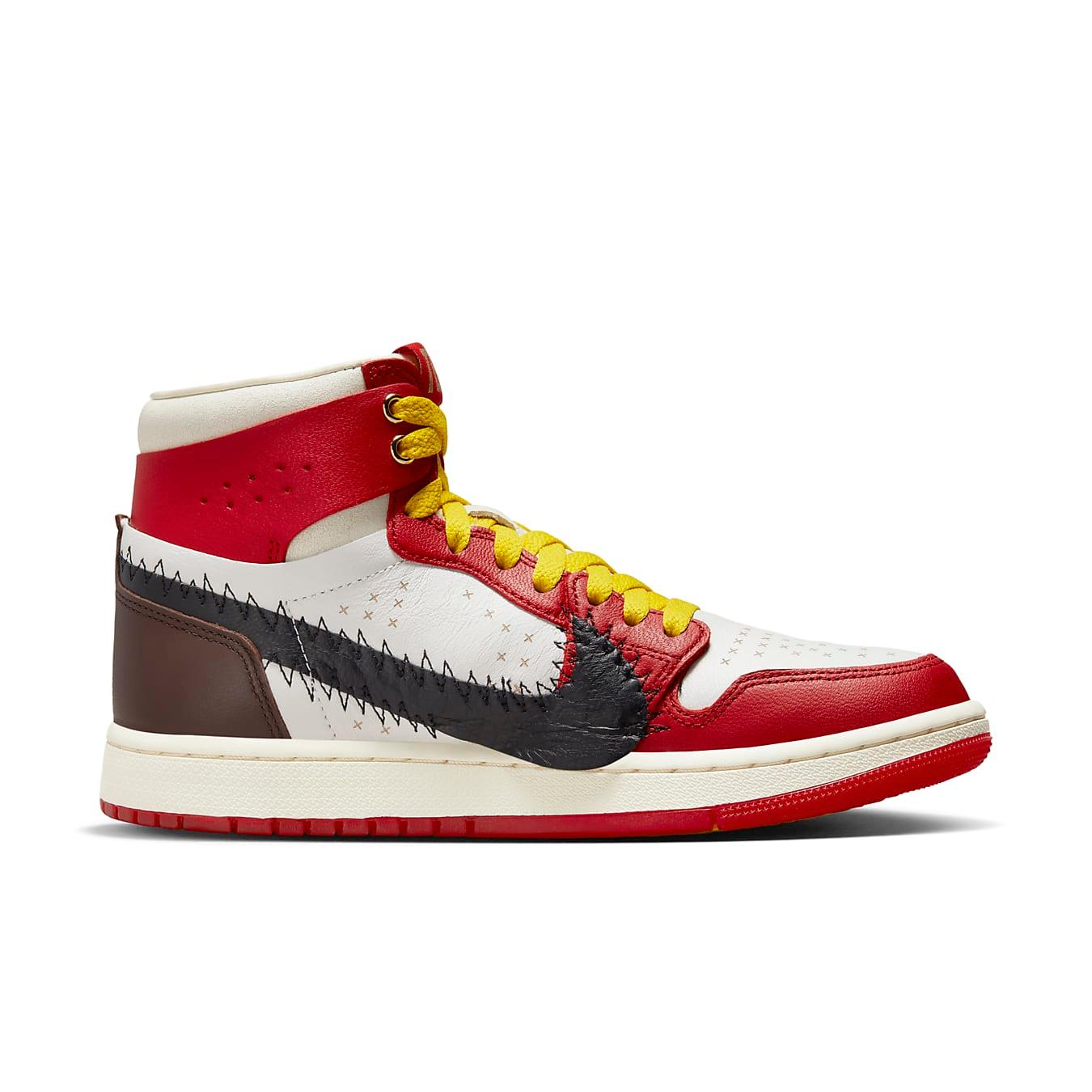 Jordan 1 High Zoom Air CMFT 2 Teyana Taylor 'A Rose From Harlem' sneaker in white, red, and brown.