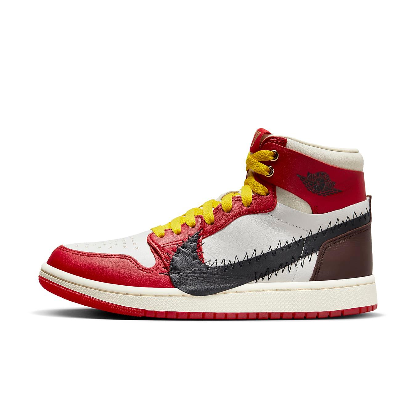 Jordan 1 High Zoom Air CMFT 2 Teyana Taylor 'A Rose From Harlem' sneaker in red, white, and chocolate brown.