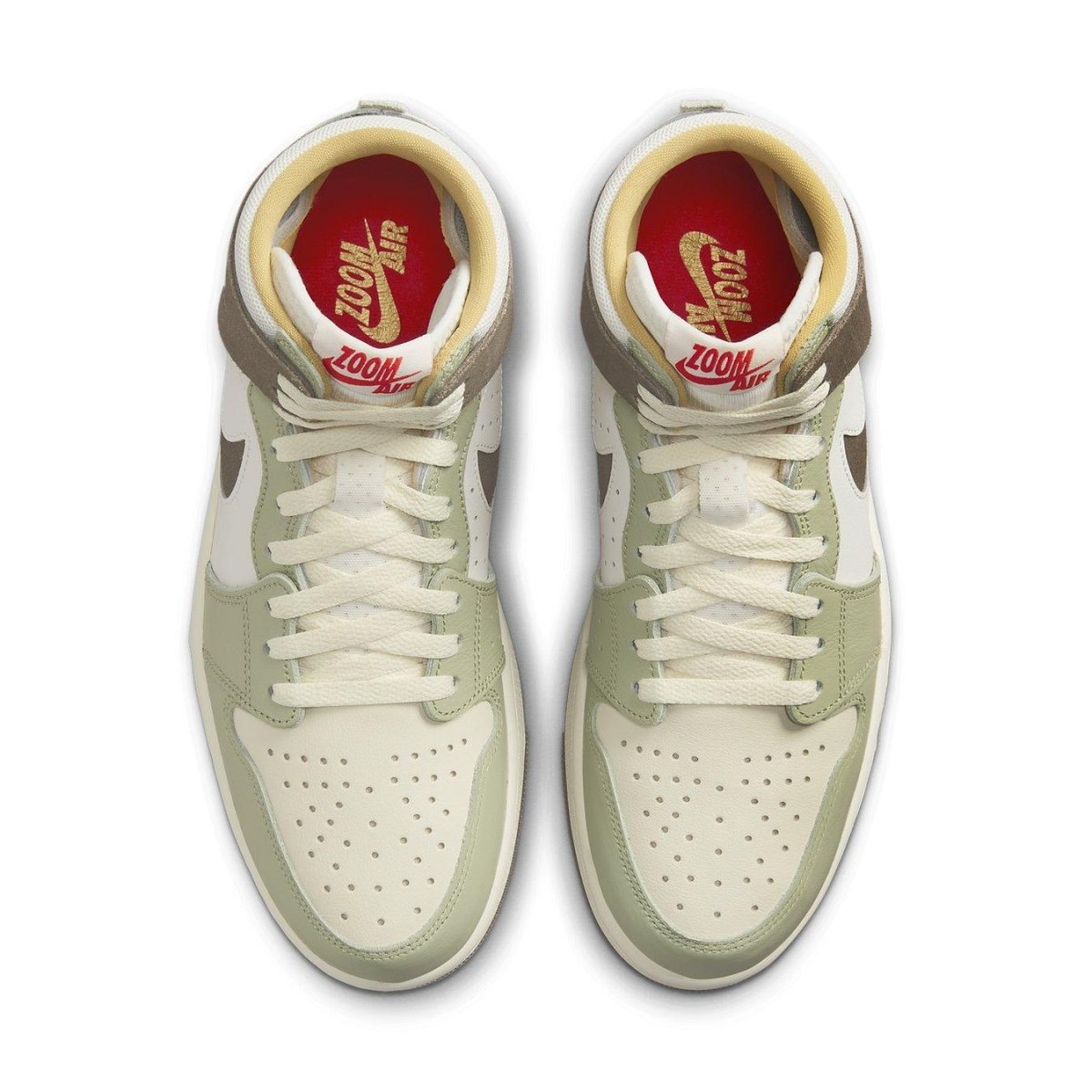 Top view of the Jordan 1 High Zoom Air CMFT 2 Year Of The Rabbit in mint green and brown suede.