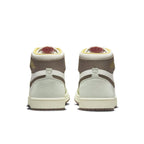 Rear view of Jordan 1 High Zoom Air CMFT 2 Year Of The Rabbit showing mint green, brown suede, and Zoom Air cushioning.