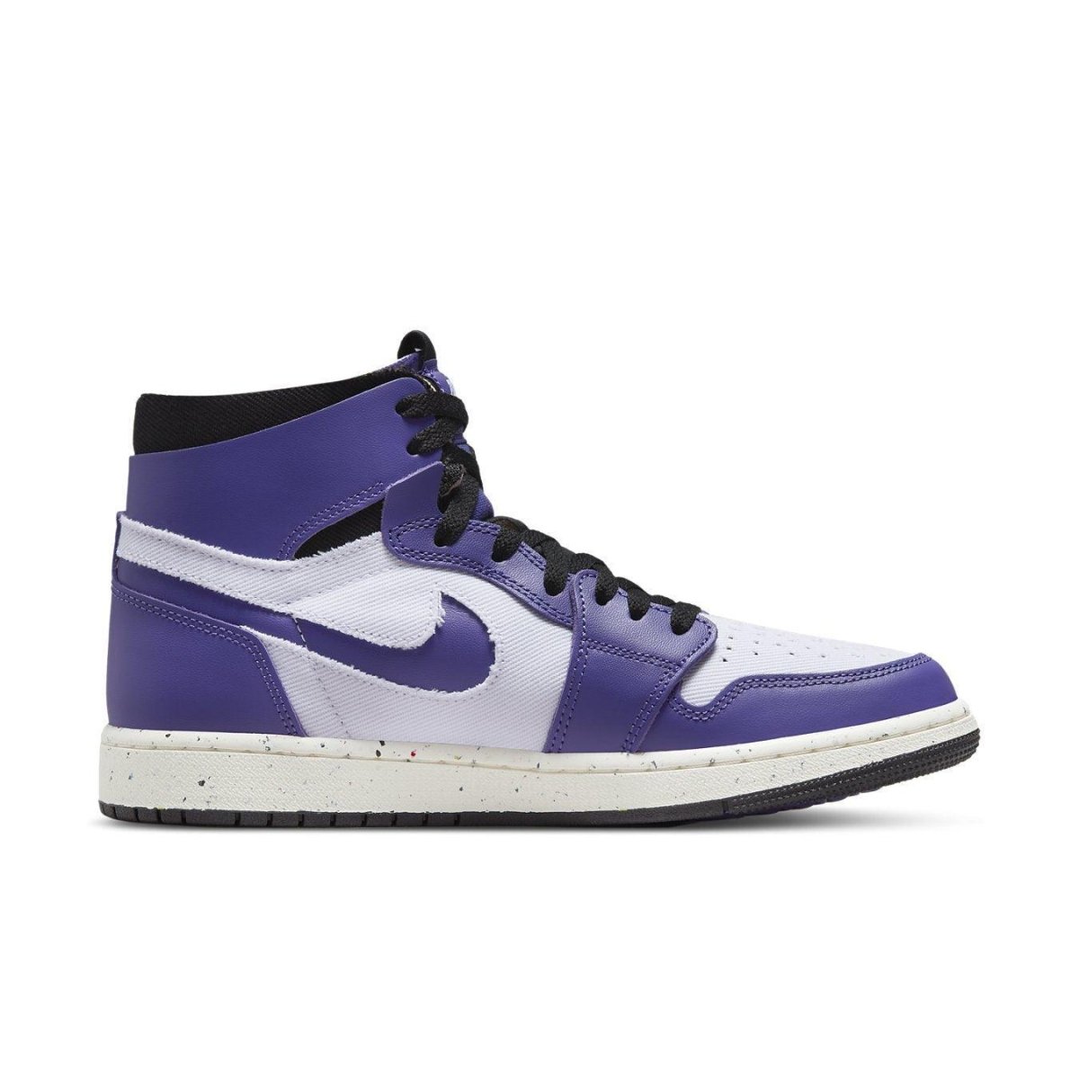 Nike Air Jordan 1 High Zoom Air CMFT Crater Purple sneakers featuring purple and white colorway.