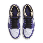 Air Jordan 1 High Zoom Air CMFT Crater Purple sneakers with black laces and purple suede accents.