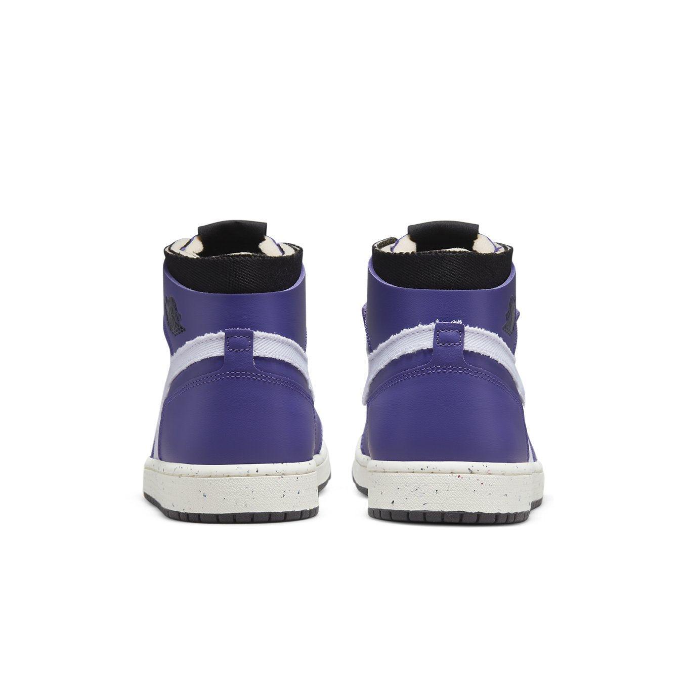 Retro Air Jordan 1 High Zoom CMFT Crater Purple sneakers featuring a vibrant purple design with suede accents.