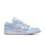 Nike Air Jordan 1 Low Aluminum Women's sneakers in white and blue colorway, featuring perforated toe and Swoosh accents.