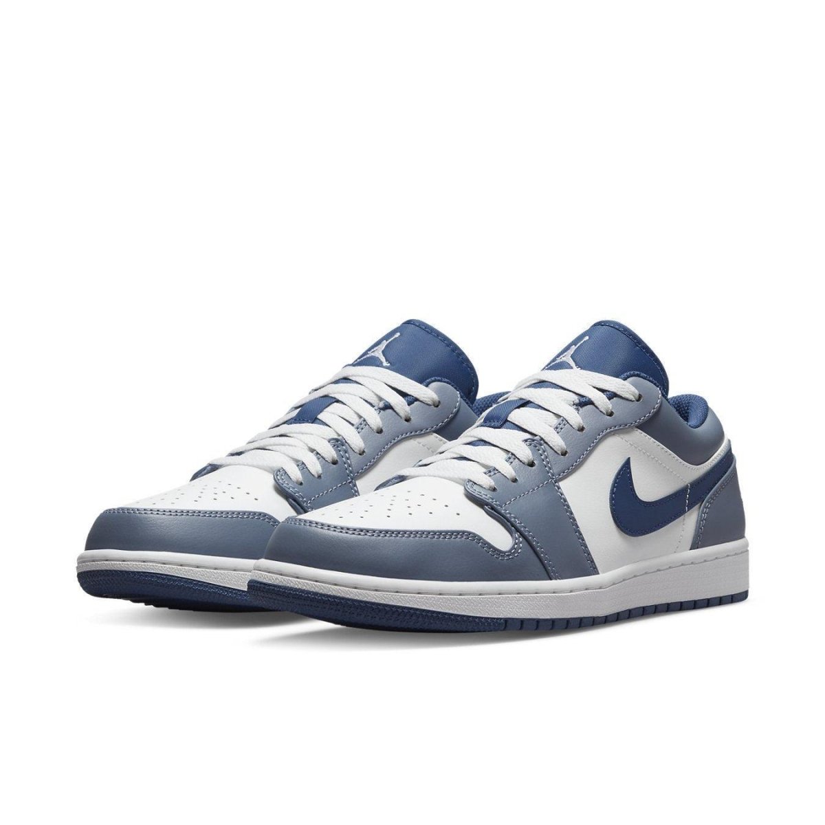 Nike Air Jordan 1 Low Ashen Slate featuring cool blue and white colorway with classic design and sleek silhouette.