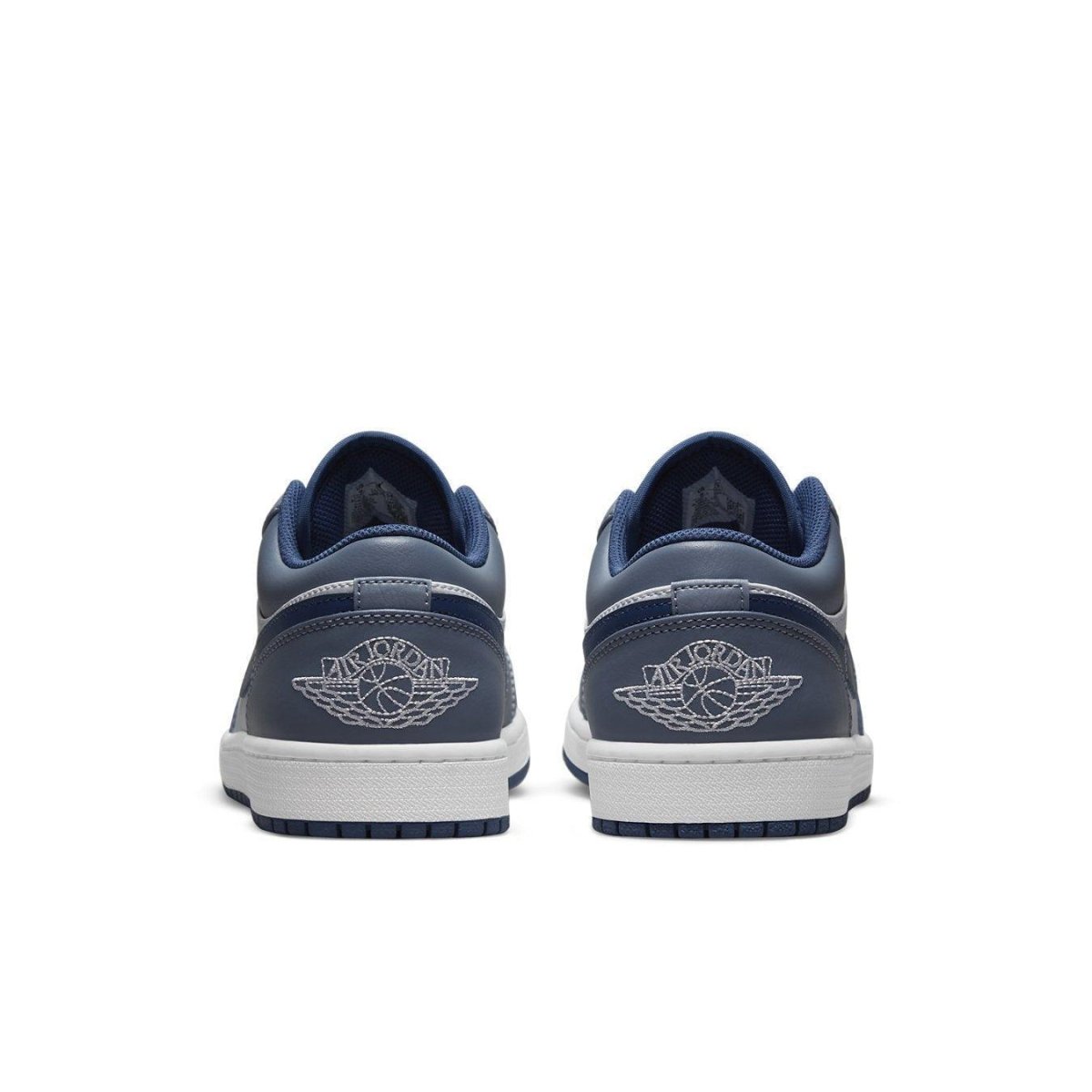 Jordan 1 Low Ashen Slate rear view showcasing dark navy design and iconic logo.