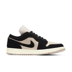 Jordan 1 Low Black Guava Ice (W) featuring black and beige suede with a sleek design for stylish comfort.