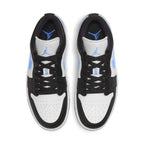 Air Jordan 1 Low Black University Blue White Women's sneaker, featuring bold black, clean white, and blue accents.