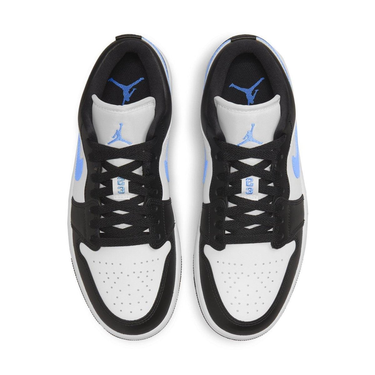 Air Jordan 1 Low Black University Blue White Women's sneaker, featuring bold black, clean white, and blue accents.