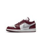 Nike Air Jordan 1 Low Bordeaux GS sneaker in red and white leather with classic design and modern features.