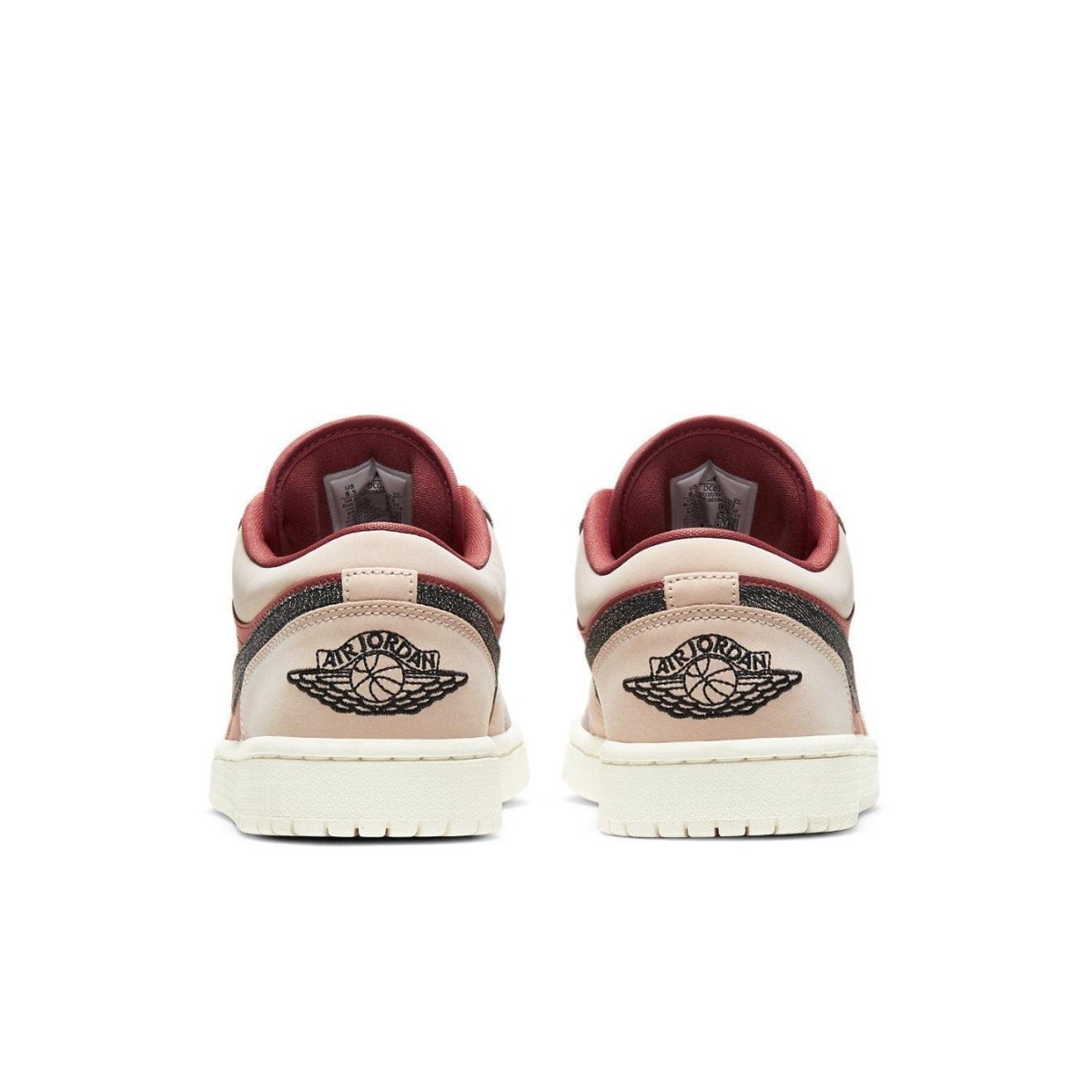 Back view of women's Air Jordan 1 Low Canyon Rust sneakers with muted tan and rich rust accents.