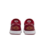 Retro Air Jordan 1 Low Cardinal Red sneaker rear view with iconic Wings logo and clean white sole.