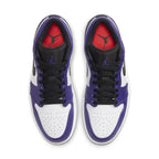 Air Jordan 1 Low Court Purple White sneakers showcasing vibrant purple overlays and classic white leather base.
