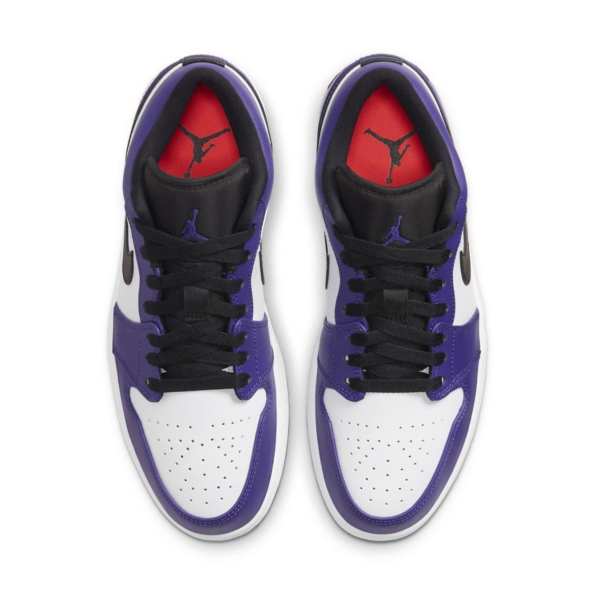 Air Jordan 1 Low Court Purple White sneakers showcasing vibrant purple overlays and classic white leather base.