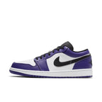 Air Jordan 1 Low Court Purple White sneaker featuring vibrant purple overlays and classic white leather base.