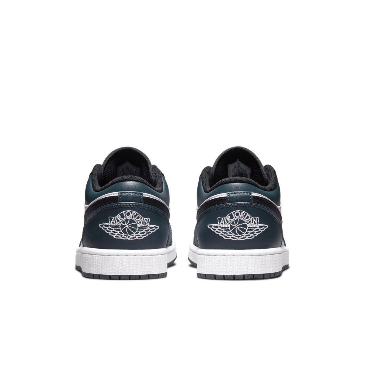 Back view of Air Jordan 1 Low Dark Teal showcasing white wing logo and dark teal accents on a sleek design.