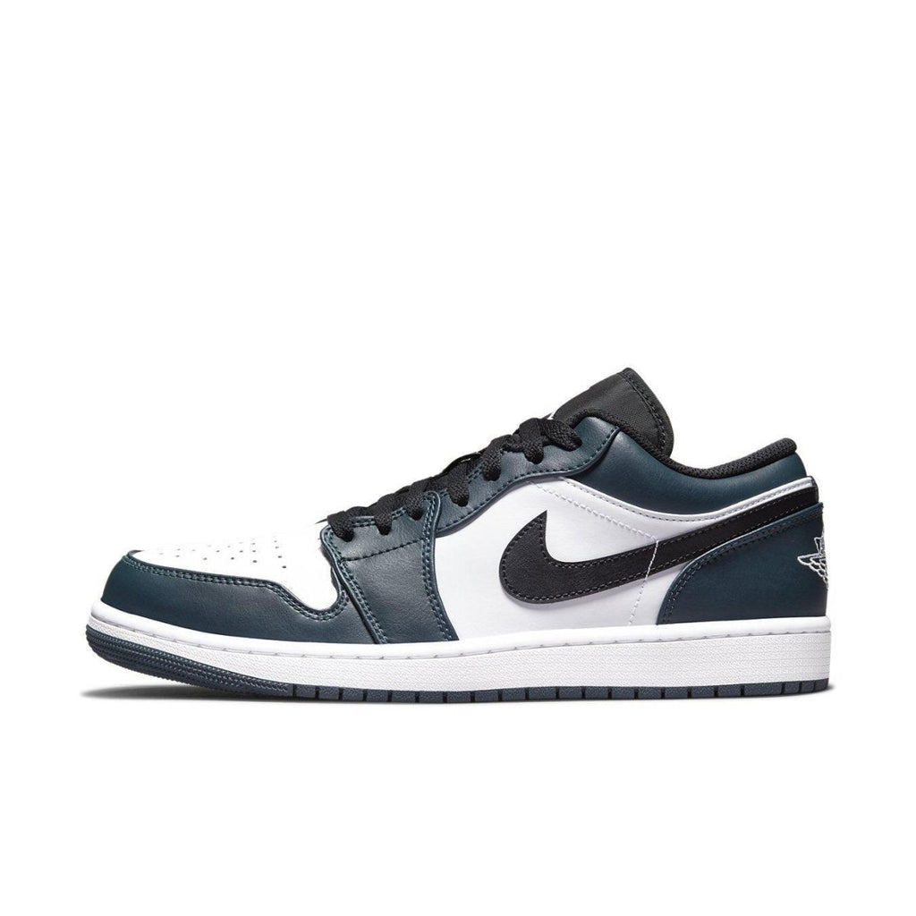 Nike Air Jordan 1 Low Dark Teal features white leather with dark teal overlays and black Swoosh.