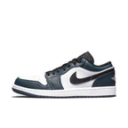 Nike Air Jordan 1 Low Dark Teal features white leather with dark teal overlays and black Swoosh.