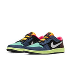Stylish Jordan 1 Low FlyEase Bio Hack sneakers in blue, green, and pink with a modern design and Nike branding.