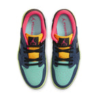 Top view of Jordan 1 Low FlyEase Bio Hack sneakers featuring vibrant colors and sleek design.