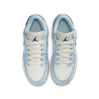 Air Jordan 1 Low Ice Blue Black GS sneaker top view showcasing light blue and white design.