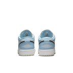 Rear view of Air Jordan 1 Low Ice Blue Black GS sneakers showcasing their unique design and color.