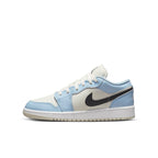 Air Jordan 1 Low Ice Blue Black GS sneaker side view with light blue and black color scheme.