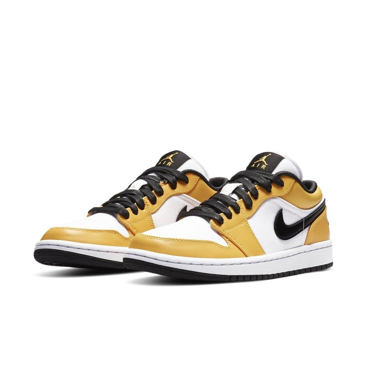 Air Jordan 1 Low Laser Orange women's sneakers in white and orange colorway with black accents.