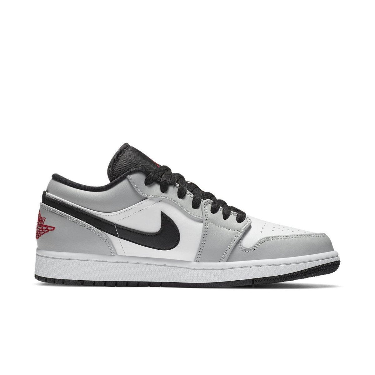 Jordan 1 Low Light Smoke Grey sneaker with quality leather materials and iconic design.