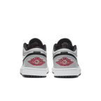 Back view of Jordan 1 Low Light Smoke Grey sneakers showcasing iconic logo and sleek design.