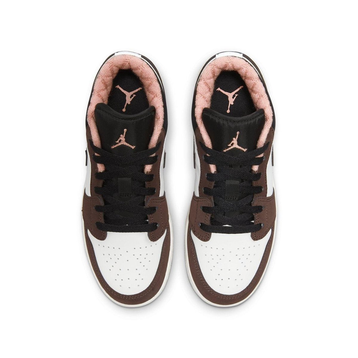 Air Jordan 1 Low Mocha (GS) sneaker, featuring brown suede overlays and white leather upper.