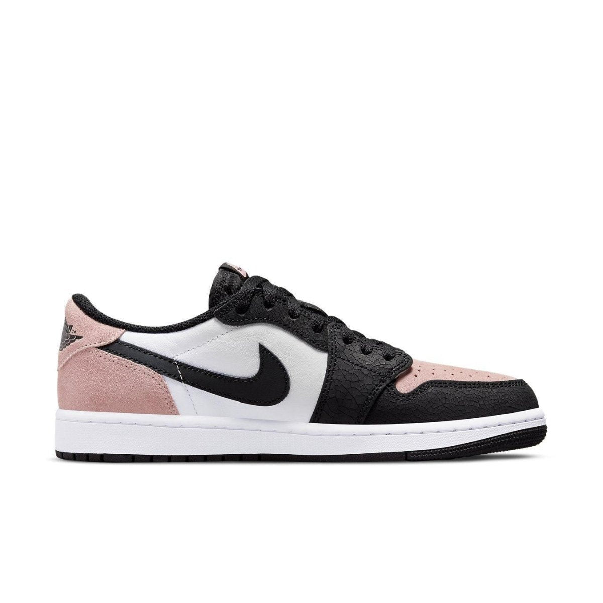 Nike Air Jordan 1 Low OG Bleached Coral featuring black, bleached coral, and white colorway.