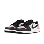 Jordan 1 Low OG Bleached Coral sneakers featuring black, bleached coral, and white colorway.