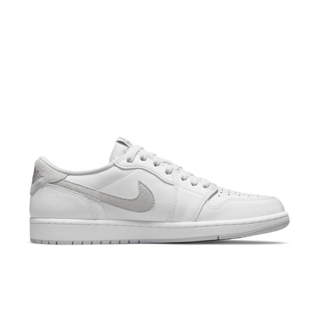 Jordan 1 Low OG Neutral Grey (2021) sneaker in white with neutral grey accents, showcasing classic design and modern details.