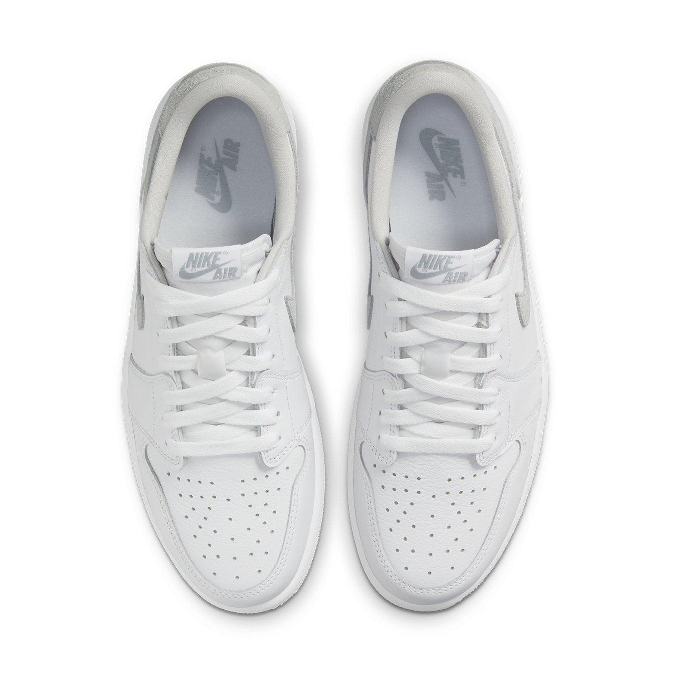 Jordan 1 Low OG Neutral Grey 2021 top view showing white design and Nike Air branding.