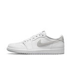 Jordan 1 Low OG Neutral Grey 2021, featuring white leather upper with grey accents and classic silhouette.