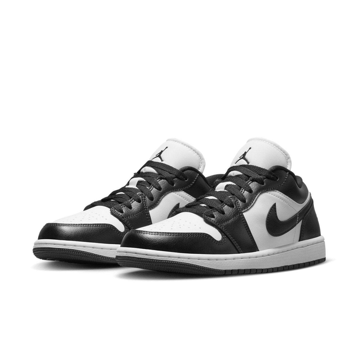Air Jordan 1 Low Panda Women's sneakers in black and white with classic silhouette and smooth leather upper.