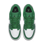 Air Jordan 1 Low GS Pine Green top view featuring green accents and white leather details.