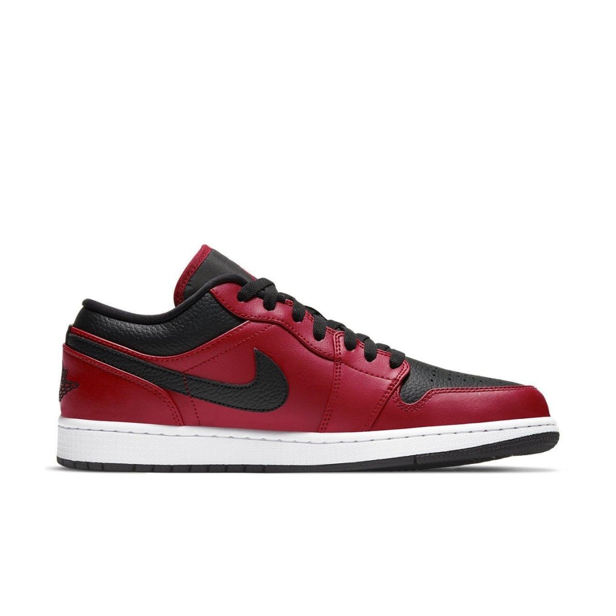 Nike Air Jordan 1 Low Reverse Bred in red and black colors, inspired by the Chicago Bulls franchise.