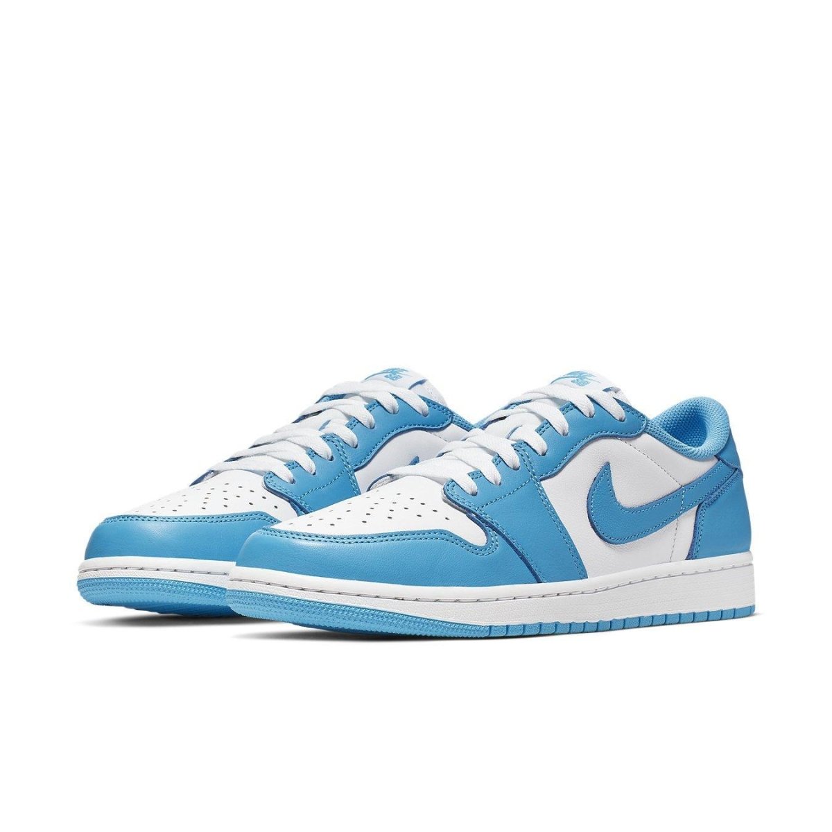Nike Air Jordan 1 Low SB UNC sneakers featuring University Blue and white colorway, inspired by Eric Koston.