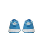 Back view of Nike SB Air Jordan 1 Low UNC sneakers featuring University Blue colorway.