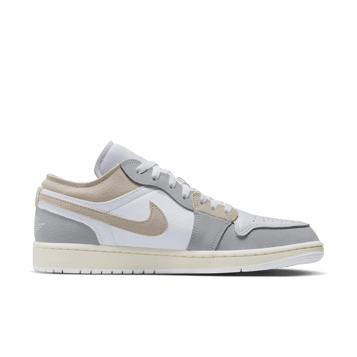 Nike Jordan 1 Low SE Craft Inside Out in Tech Grey with layered neutral tones and clean white accents.