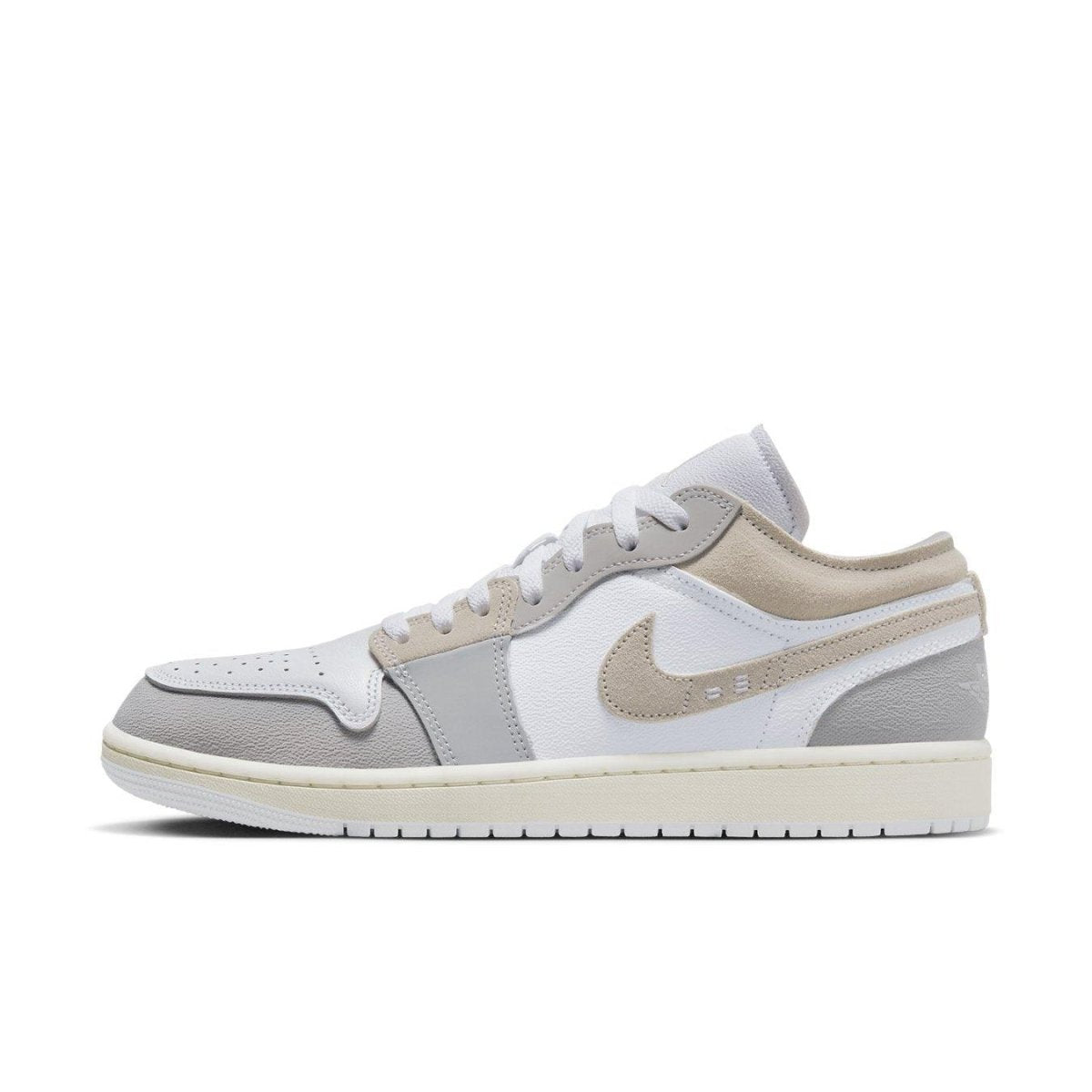 Jordan 1 Low SE Craft Inside Out Tech Grey sneaker with layered neutral tones and premium materials.