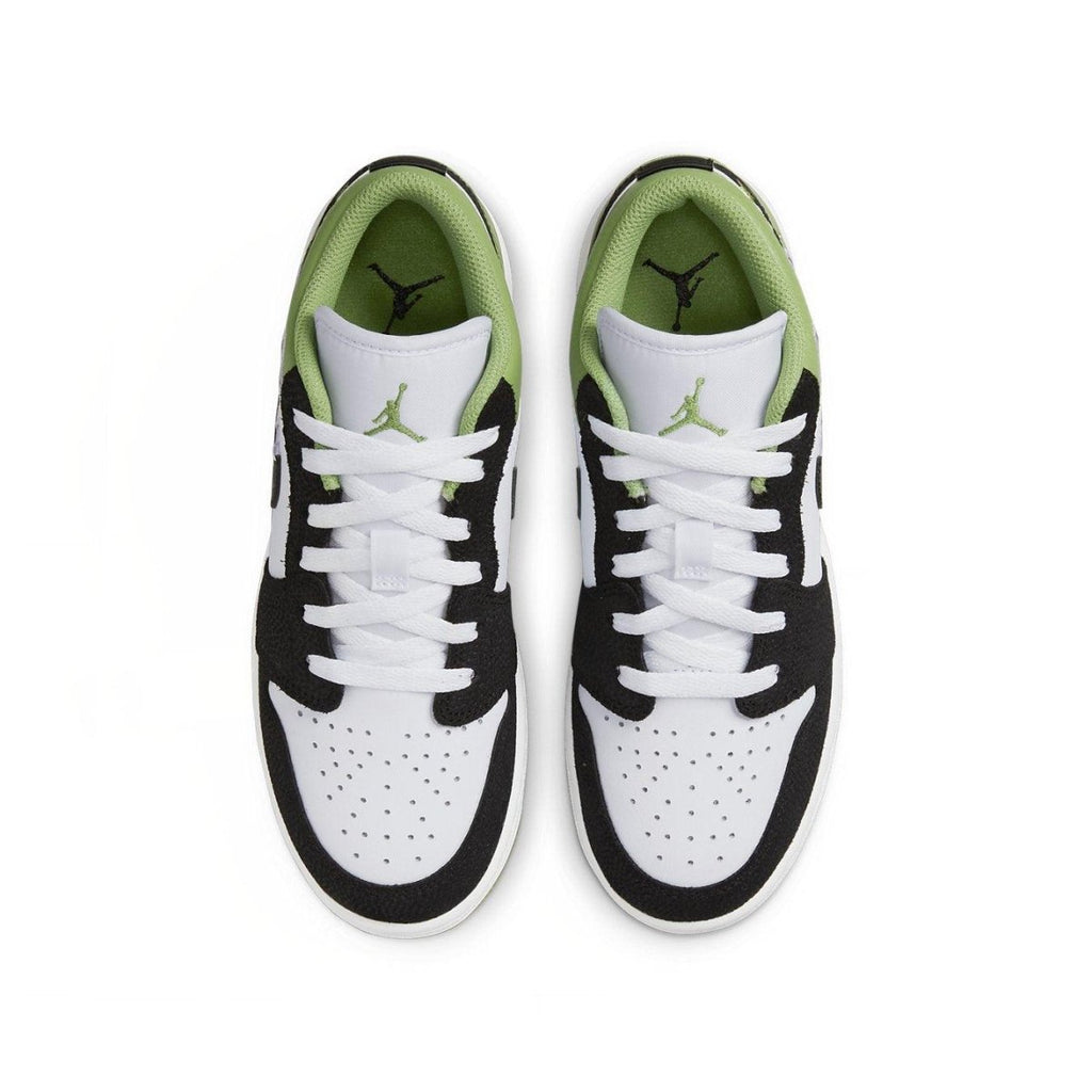 Top view of Air Jordan 1 Low SE Floral Vines in white, black, and green with floral details on the Swoosh.