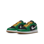 Air Jordan 1 Low SE Holiday Special 2022 in black, green, and yellow with festive design elements.